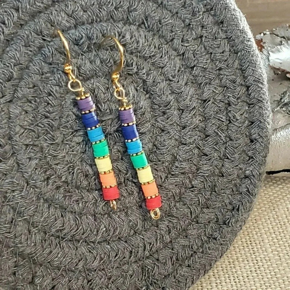 Yoga Chakra Energy Gold Plated Rainbow LGBTQ Pride Handcrafted Earrings - Picture 11 of 11